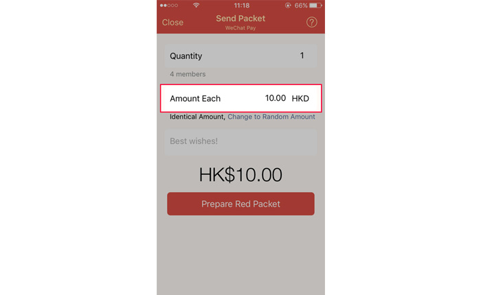 Select the red packet amount you wish to pay