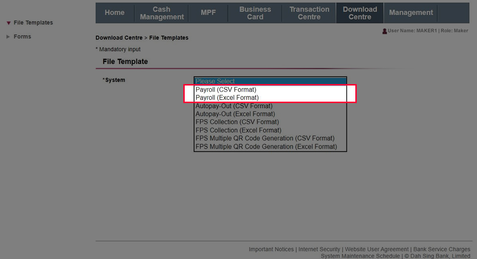 Go to Download Centre. Then select and save the Payroll file template.