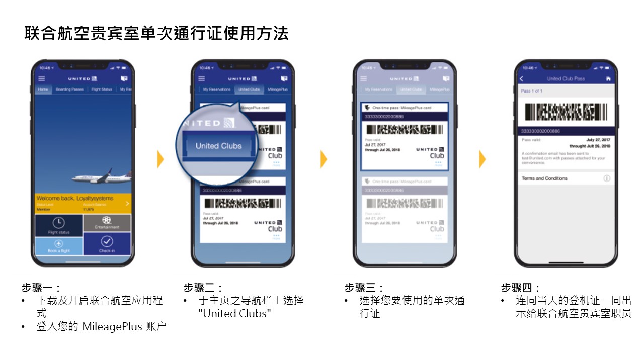 联合航空贵宾室单次通行证使用方法