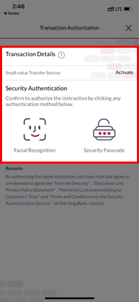 Screen of transaction authentication