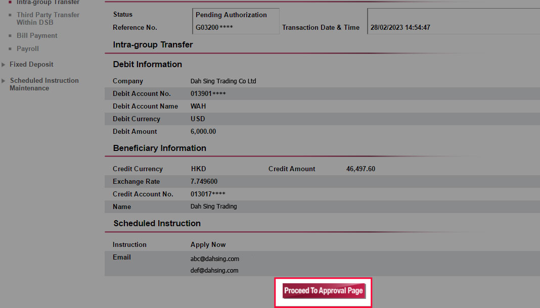 After confirmation, Maker can proceed to the approval page.