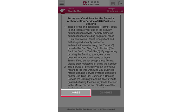 Read and accept the Terms and Conditions for the Security Authentication service.