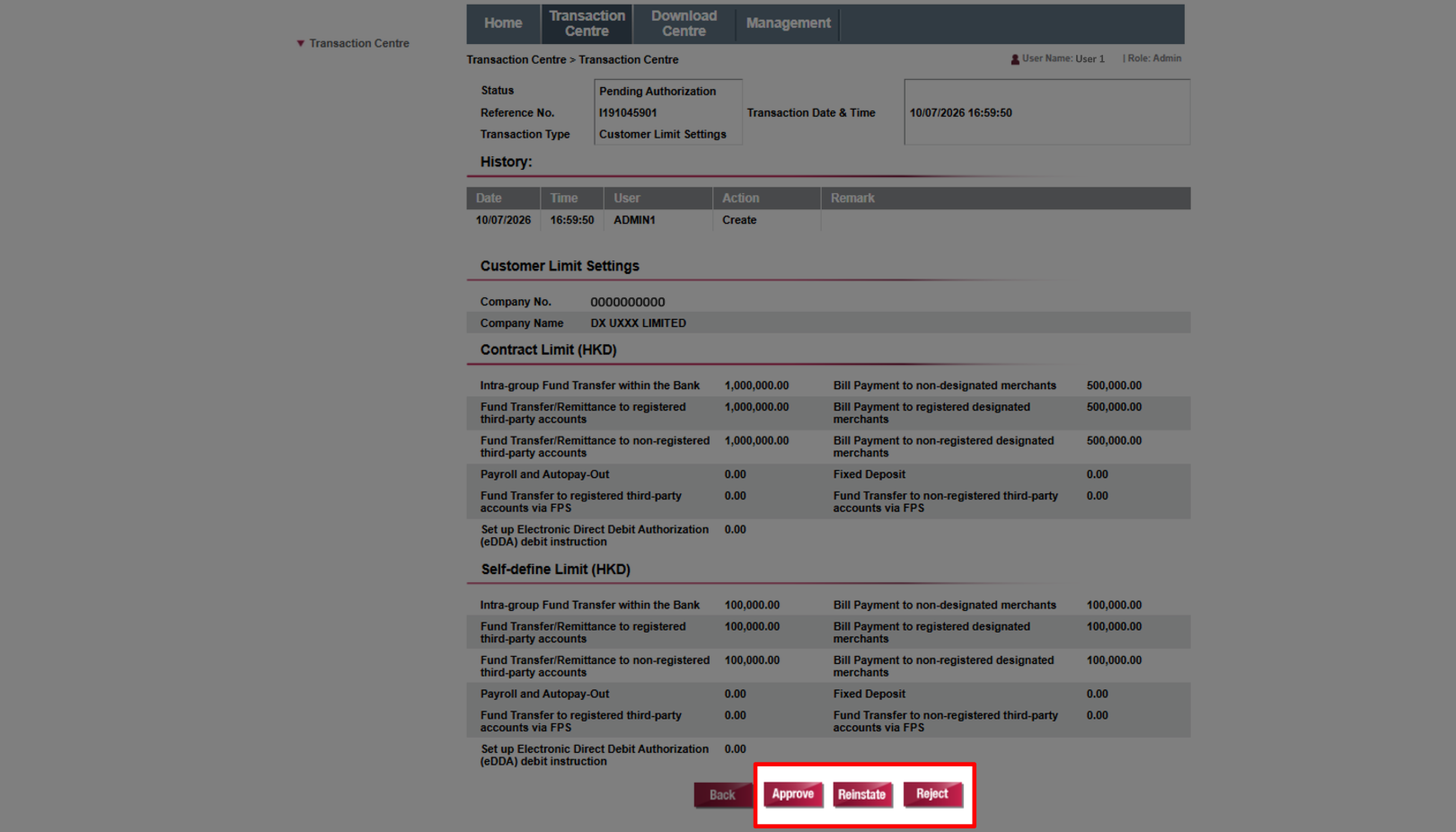You can Approve, Reinstate or Reject the instruction.