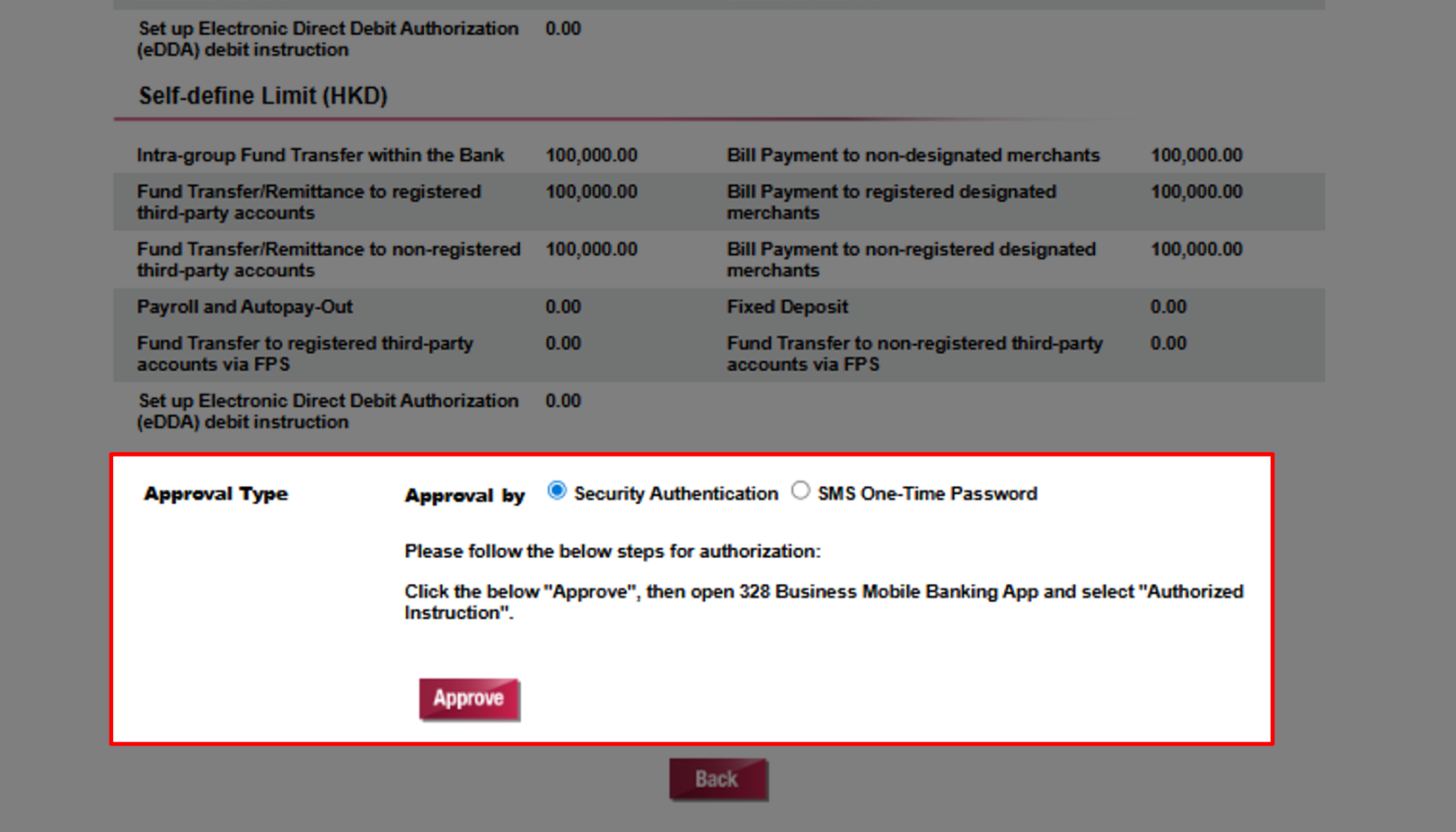 Verify instruction details and click Approve to approve the instruction via Security Authentication.