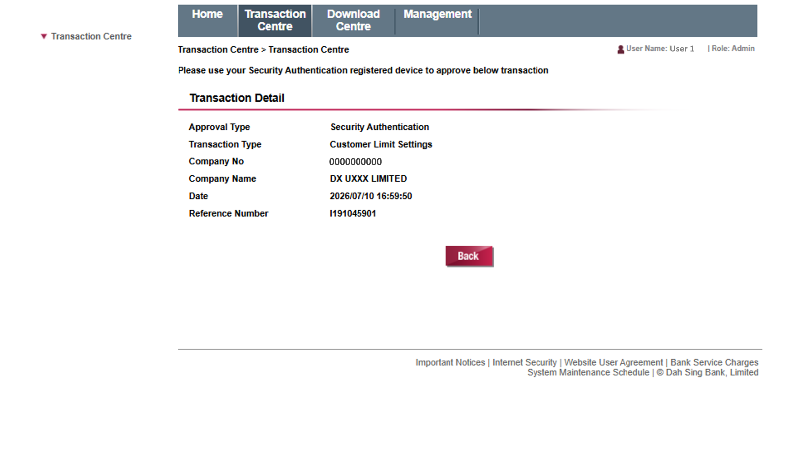 Please use your bound mobile device to approve the instruction via Security Authentication.