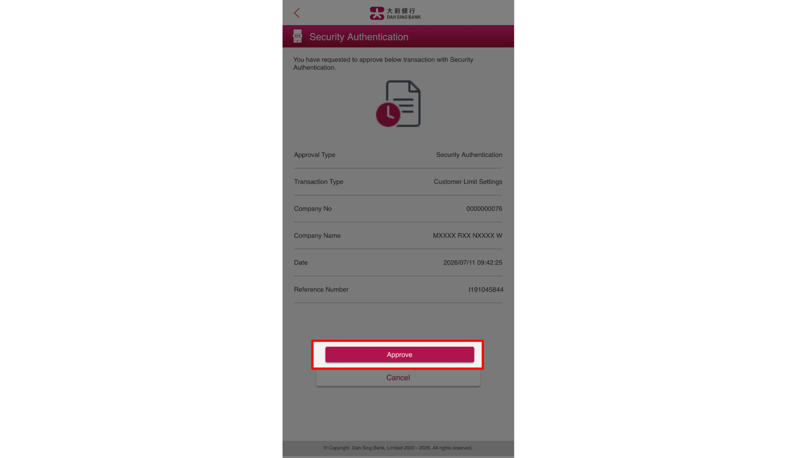 Tap Approve on the authentication page to proceed.