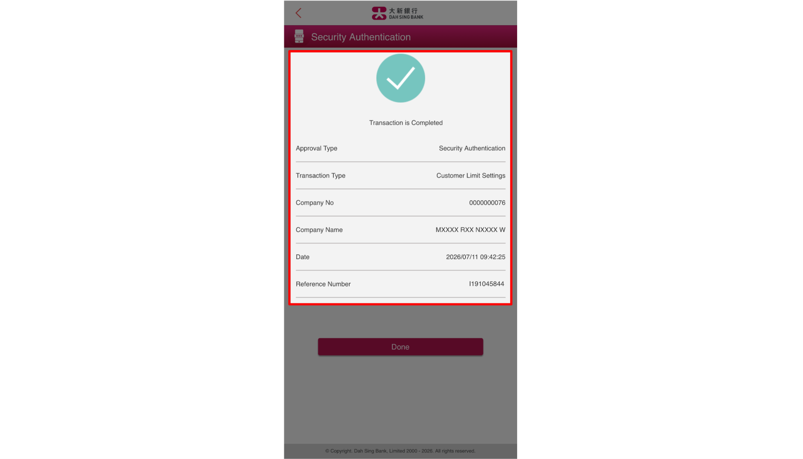 After successful authentication, you will be directed to the result page on 328 Business Mobile Banking and the corresponding 328 Business e-Banking page will be automatically refreshed.