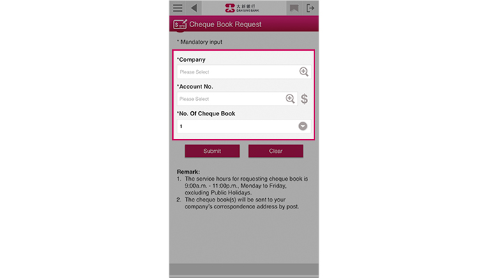 Select company name, cheque book account and no. of cheque book.