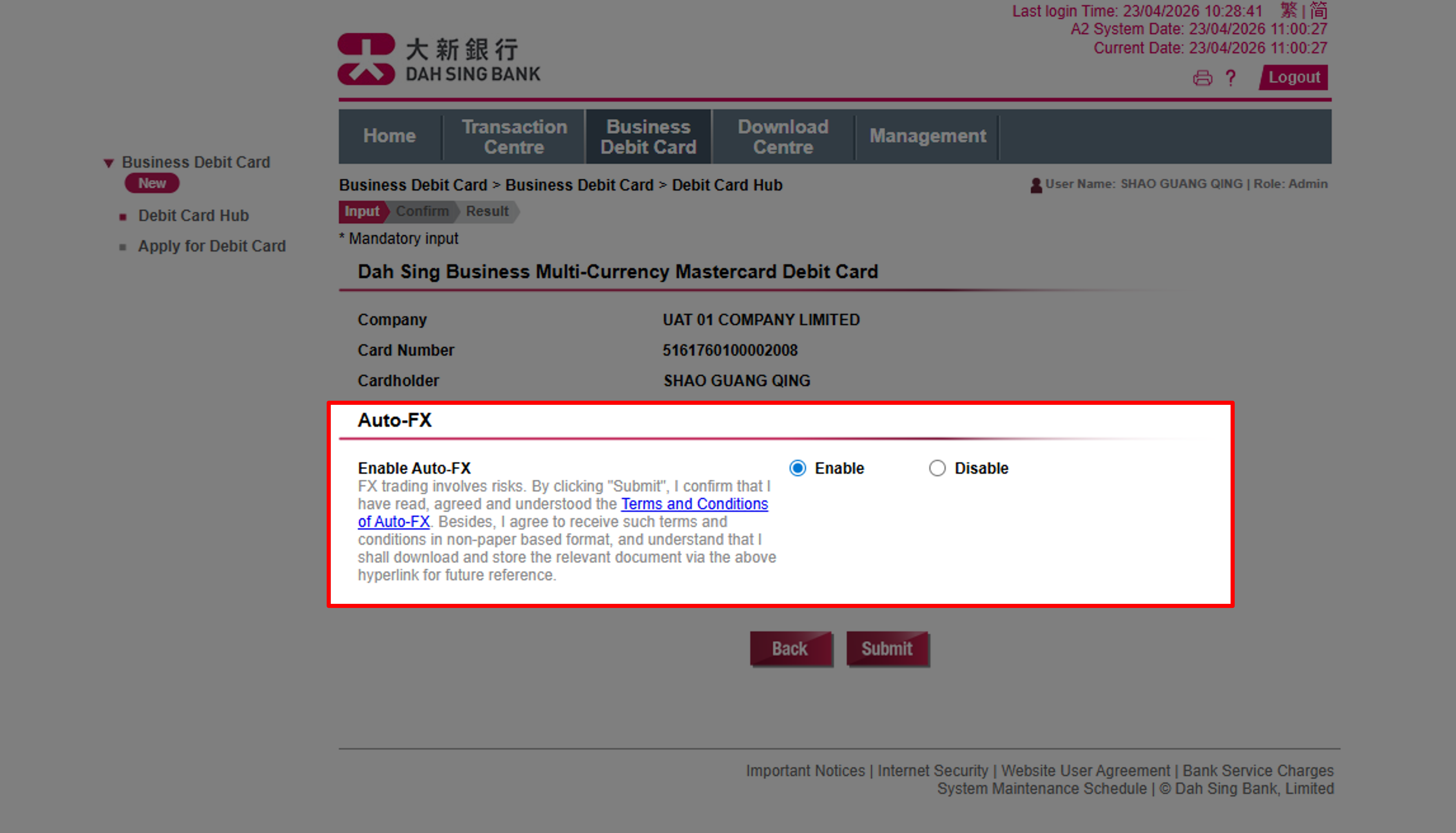 Enable Debit Card Auto-FX