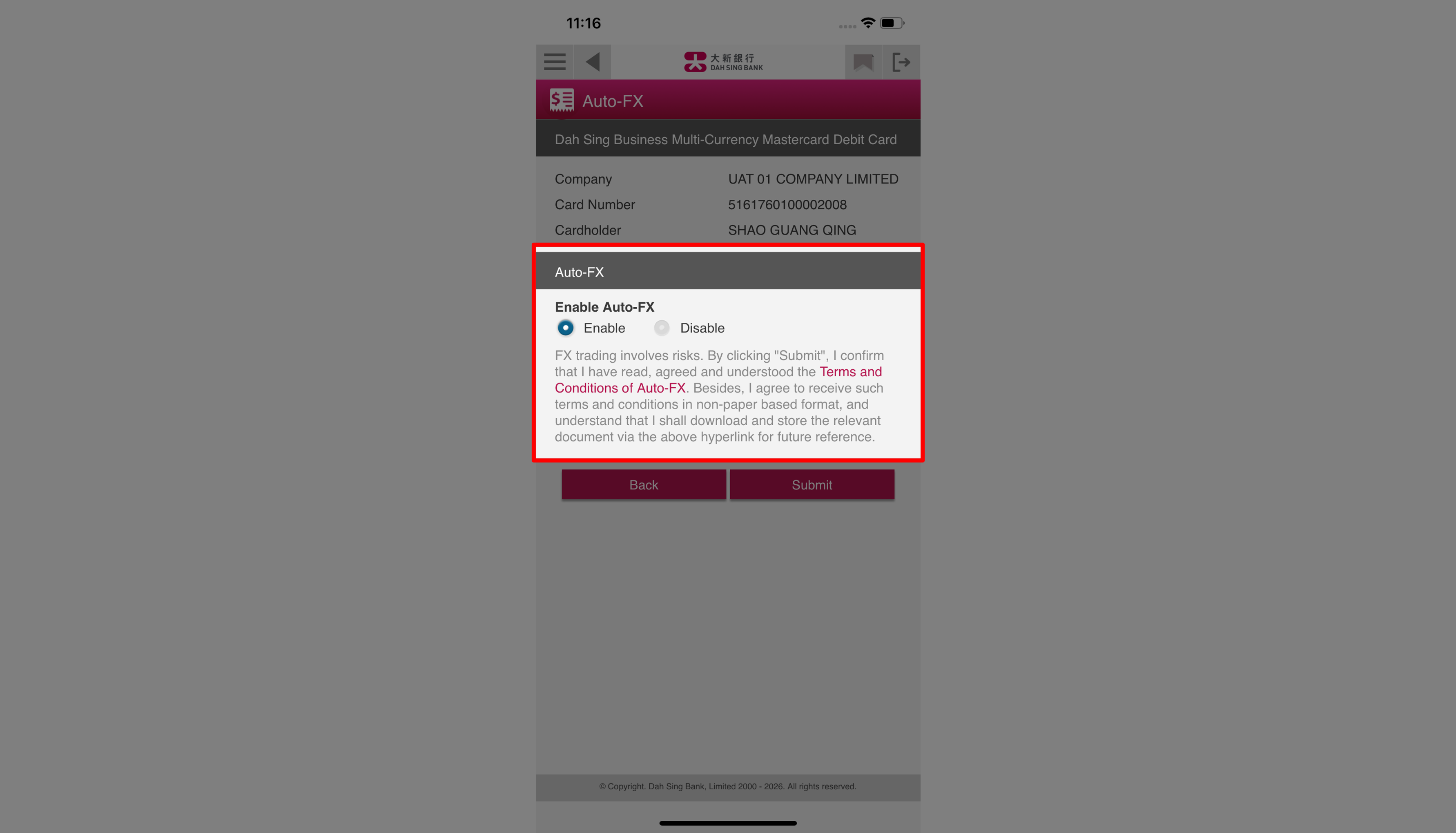 Enable Debit Card Auto-FX