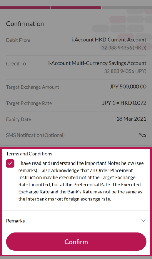 Confirm the details of the amended instruction.