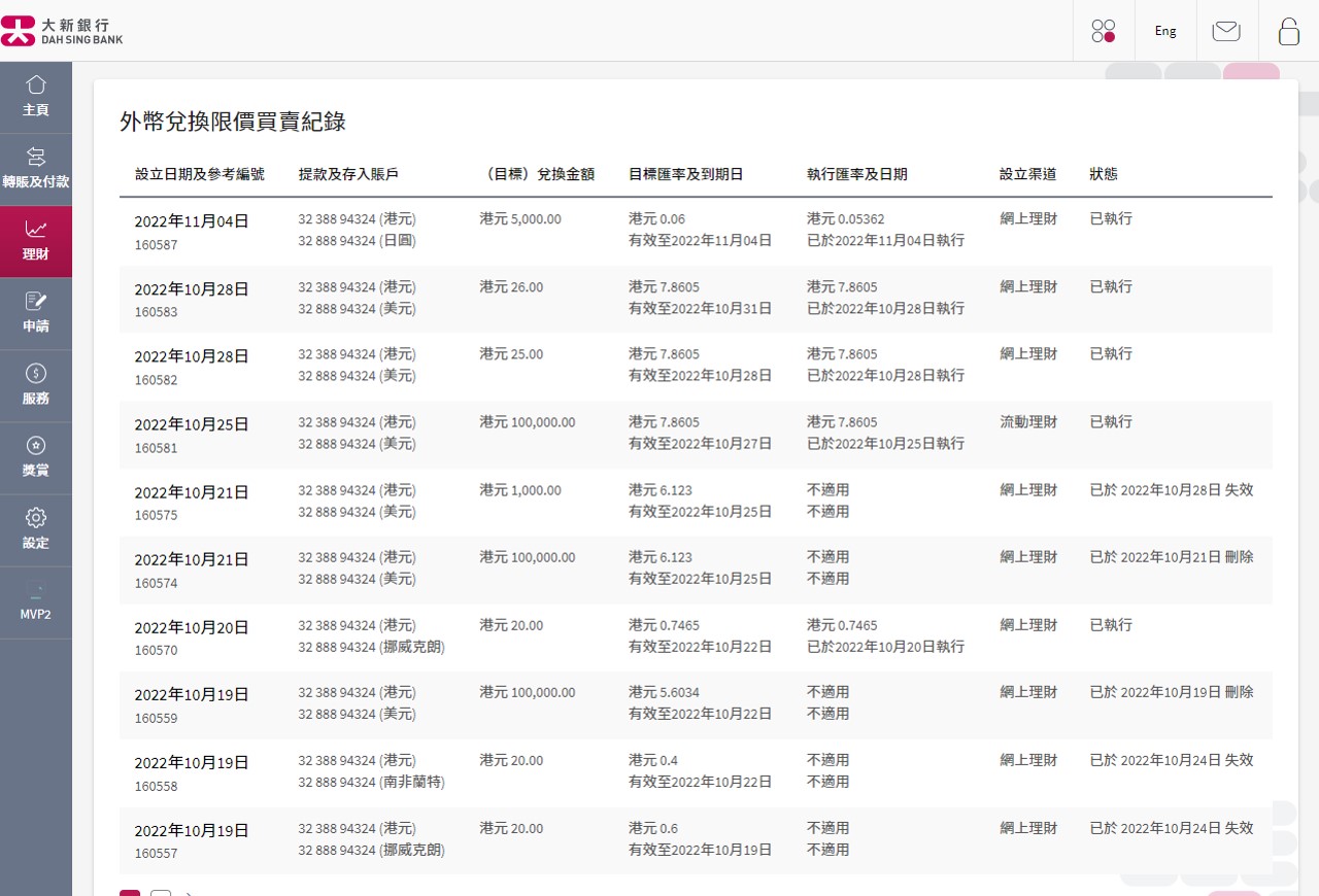 可於「外幣兌換限價買賣紀錄」頁面查閱您的交易紀錄。